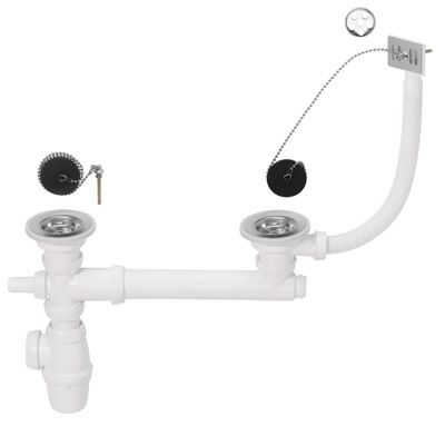 Vidage complet inox Ø50 mm pour évier 2 bacs - WIRQUIN