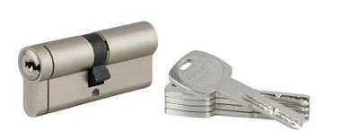 Cylindre de serrure double entrée débrayable 40 x 40 mm Transit 1 haute sécurité nickelé 5 clés longues THIRARD