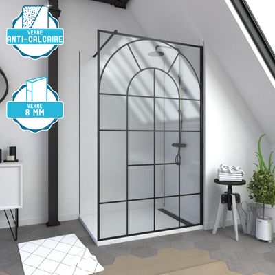 Paroi de douche à l'italienne 120x195 cm profilé noir verre transparent 8 mm Garden - AURLANE