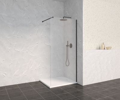 Paroi de douche à l'italienne 90x200 cm profilé noir verre transparent 8 mm Signature - OCEA