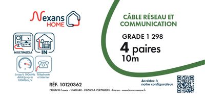 Câble téléphone et ADSL PTT298 4 paires 10 m ivoire - NEXANS