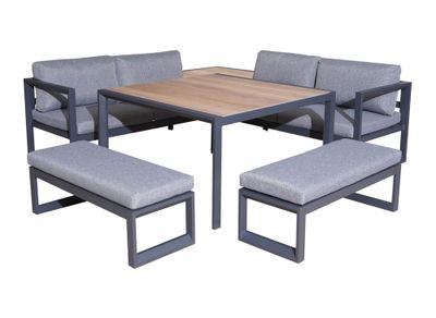 Salon de jardin et repas ROYAN III aluminium gris 8 places - PROLOISIRS