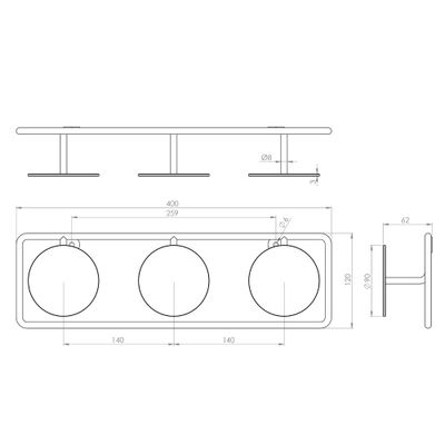 Patère Dot 3 têtes diamètre 90 mm acier noir CIME