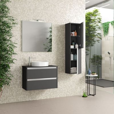 Caisson de salle de bains Thana 2 tiroirs L80 x H55 x P45 cm panneau de particules anthracite mat