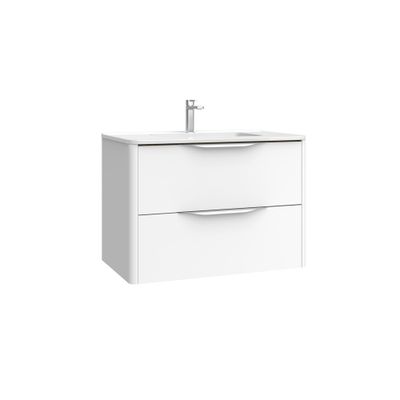 Meuble de salle de bains 2 tiroirs L80 x H60 x P45 cm mélaminé blanc avec plan vasque céramique Mirabo