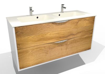 Meuble de salle de bains Frenchart 2 portes 120 x 56 x 47 cm panneau de particules blanc et chêne - CONCILIO