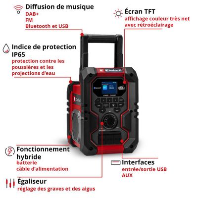 Radio PXC sans fil TE-CR 18 Li avec chargeur et batterie 2,5 Ah - EINHELL