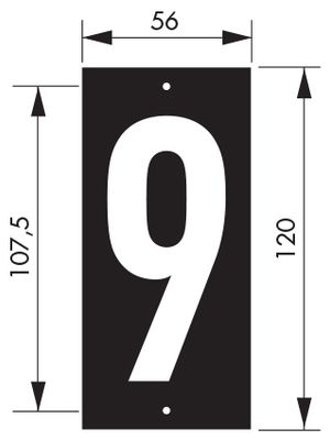 Plaque chiffre 9  à visser 56 x 130 mm fond noir THIRARD