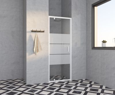 Porte de douche pivotante 70x185 cm profilé blanc verre sérigraphié 4 mm Primera - OCEA