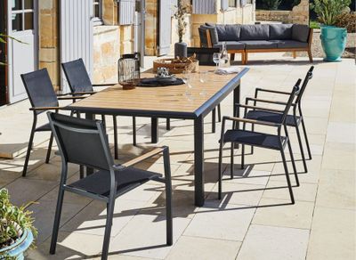 Fauteuil de jardin GAMES aluminium détails effet bois noir - PROLOISIRS
