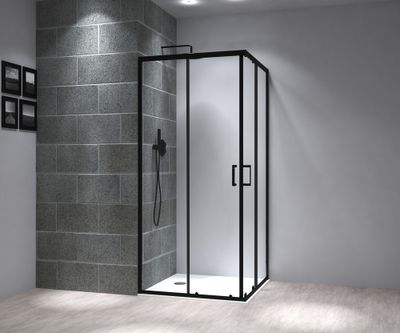 Accès d'angle coulissant 90x90x195 cm profilé noir verre transparent 6 mm Serenity - OCEA