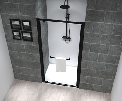 Porte de douche pivotante 100x195 cm profilé noir verre transparent 6 mm Serenity - OCEA