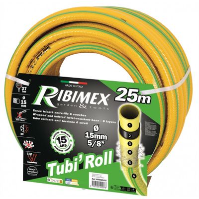 Tuyau d'arrosage tricoté 15 mm Tubi'Roll 25 m RIBIMEX