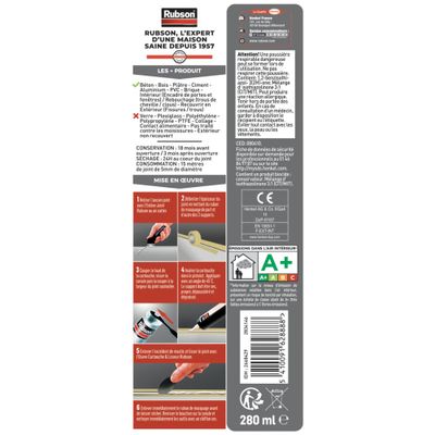 Mastic Acrylique Murs & Fenêtres Blanc 280 ml par 2 RUBSON
