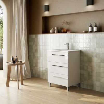 Meuble de salle de bains Cies 3 tiroirs L60 x H82 x P45 cm mélaminé blanc
