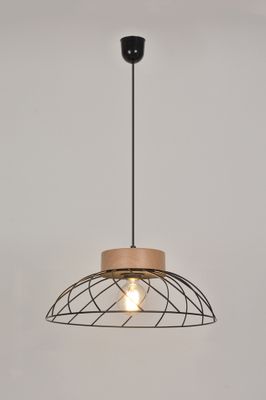Suspension Kento métal noir et bois E27 Ø 38 cm- COREP