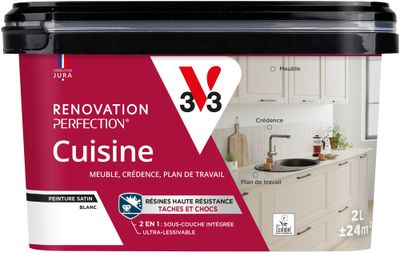 Peinture de rénovation pour cuisine blanc finition satinée 2 L - V33