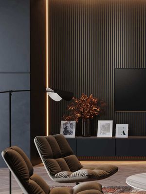 Panneau décoratif MDF 3D Latt Luxx noir mat sur fond bronze - Lot de 2 - 20 x 287 x 2500 mm - AJ TIMBER