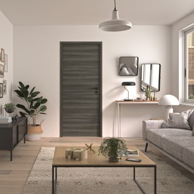 Bloc-porte fin de chantier réversible H.204 x l.73 cm chêne gris foncé MILANO 2  - OPTIMUM