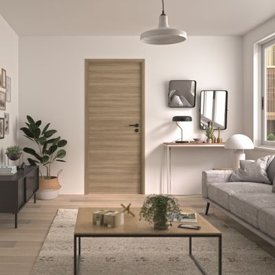 Bloc-porte fin de chantier réversible H.204 x l.73 cm chêne sauvage BARBADE 2 - OPTIMUM
