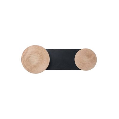 Porte-manteau 2 têtes noir mat et bois REI