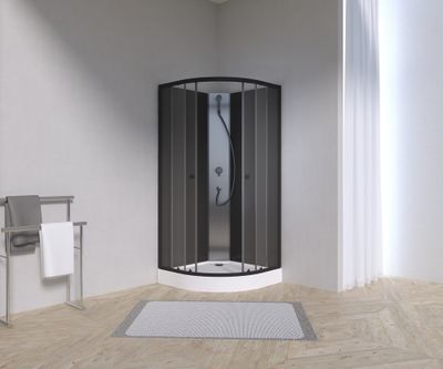 Cabine de douche 85x85x198 cm profilé noir verre transparent 4 mm Pardi