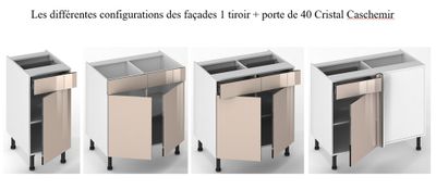 Façade de cuisine 1 porte + 1 tiroir Cristal cashmire 70 x 40 cm pour meuble