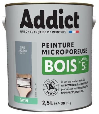 Peinture Bois Satin 2,5 L gris argent Ral 7001 - ADDICT
