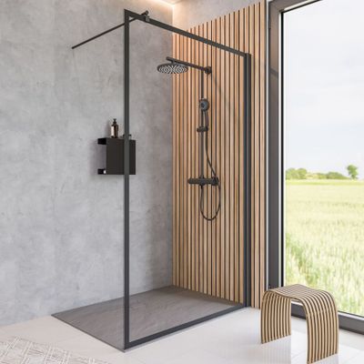 Paroi de douche à l'italienne 90x200 cm profilé noir verre sérigraphié cadre noir 6 mm New Style - SCHULTE