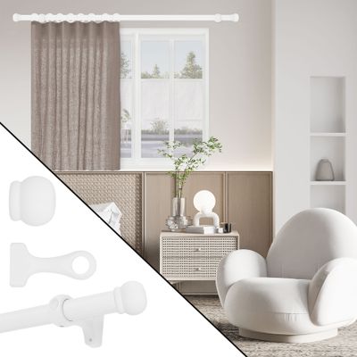 Kit tringle à rideaux en bois 1.80 m diam 20 mm Finition Blanc laqué - MOBOIS