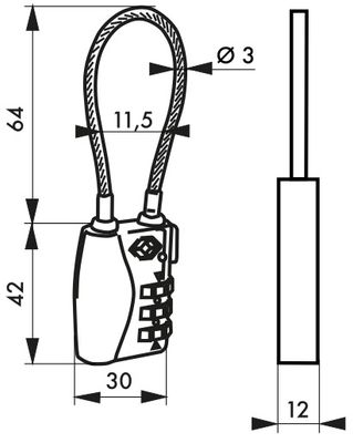 Cadenas cable à code TSA largeur 30 mm THIRARD