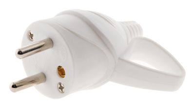 Fiche électrique mâle 2 pôles+terre 16 A blanche avec anneau