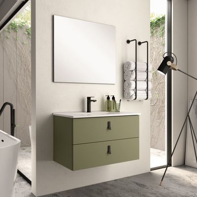 Meuble de salle de bains Kolor 2 tiroirs L80 x H60 x P45 cm bois mélaminé vert - EGORE
