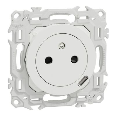 Prise affleurante 2 pôles + terre et prise USB-C 18W Odace 2025 blanc - SCHNEIDER ELECTRIC