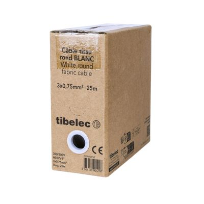 Câble électrique tissu déco blanc 3X0,75 mm² 25 mètres TIBELEC