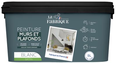 Peinture murs et plafonds blanc satin 5 L - LA FABRIQUE