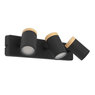 Réglette 3 spots salle de bains GU10 Consuma noir et bois IP44 9W - EGLO