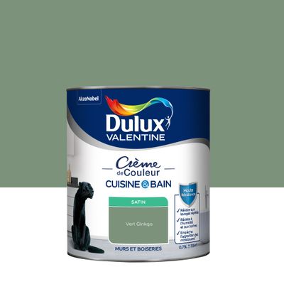 Peinture Crème de Couleur Cuisine et Bain Satin Vert Ginkgo 0,75 L - DULUX VALENTINE