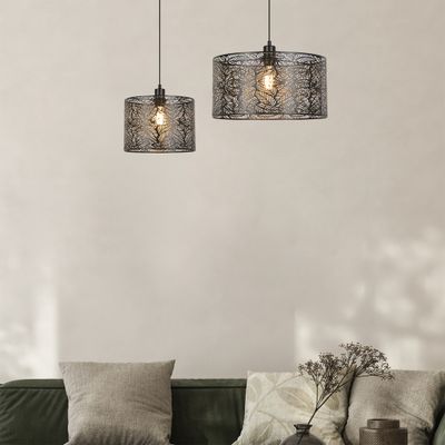 Suspension E27 15W Ø28 cm métal noir feuille - Nora COREP