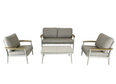 Salon de jardin MANON aluminium crème 4 places avec coussins - PROLOISIRS