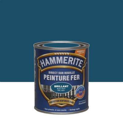 Peinture fer extérieur direct sur rouille Finition bleu nuit RAL 5001 Brillant 0,75 L - HAMMERITE
