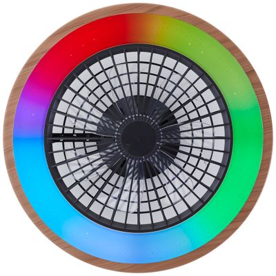 Ventilateur de plafond silencieux LED multicolore + télécommande Bois/noir Ø49cm - Slimline BRILLIANT