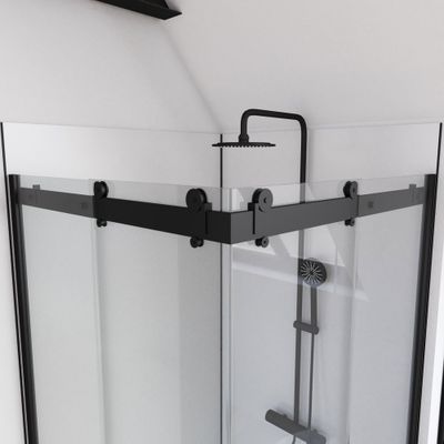 Accès d'angle coulissant 90x90x200 cm profilé noir verre transparent 5 mm Rolling - AURLANE