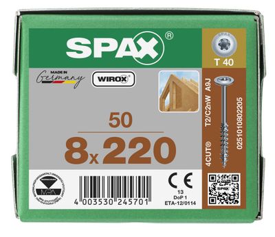 Vis tête disque Torx 8 x 220 mm par 50 SPAX