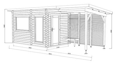 Sauna extérieur Palmako Sanna 4,1m² double vitrage et pergola 5,9m² -  18,4m² - PALMAKO