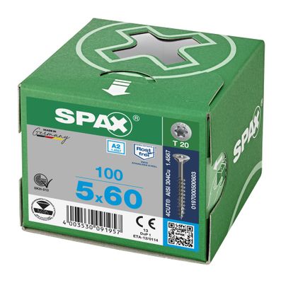 Vis inox tête fraisée T-star 5 x 60 mm par 100 SPAX