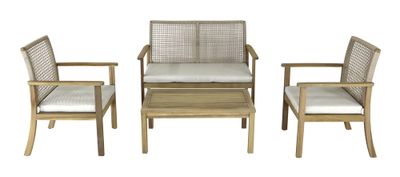 Salon de jardin SEVILLE polyester beige résine tressée 4 places, Livraison à domicile - PROLOISIRS