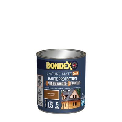 Lasure 2 en 1 haute protection 5 ans chêne moyen 1 L - BONDEX
