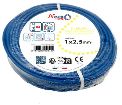 Fil électrique H07V-U 2,5 mm² rigide bleu 25 m - NEXANS