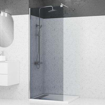 Paroi de douche à l'italienne 80x200 cm profilé chrome verre fumé 8 mm Parma - AURLANE